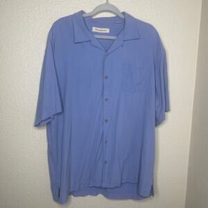 Tommy Bahama Mens Blue Button Button Up 100% Silk Size XL